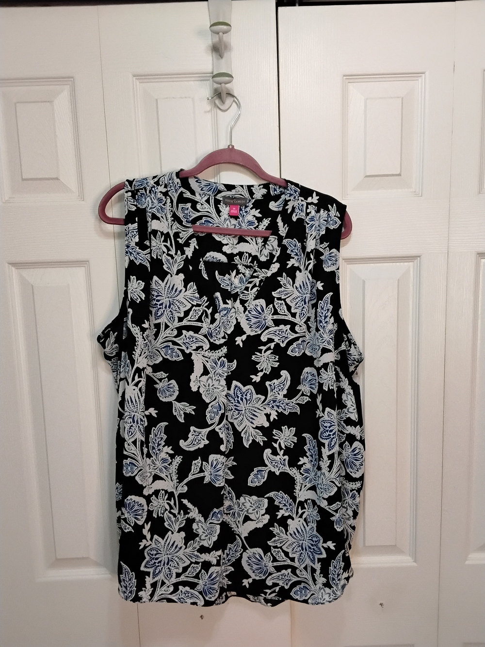 Vince Camuto Black Tank Top with White and Light Blue Floral Print